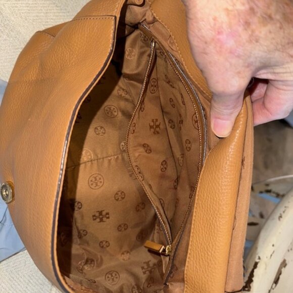 Tory Burch Marion Whipstitch Leather Saddle Convertible Chain Crossbody Tan Bag - Picture 3 of 6